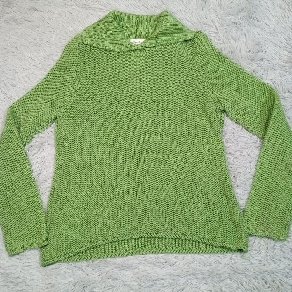Vintage Calvin Klein Womens Sweater L Green Knit Cottage Core Comfort Academia